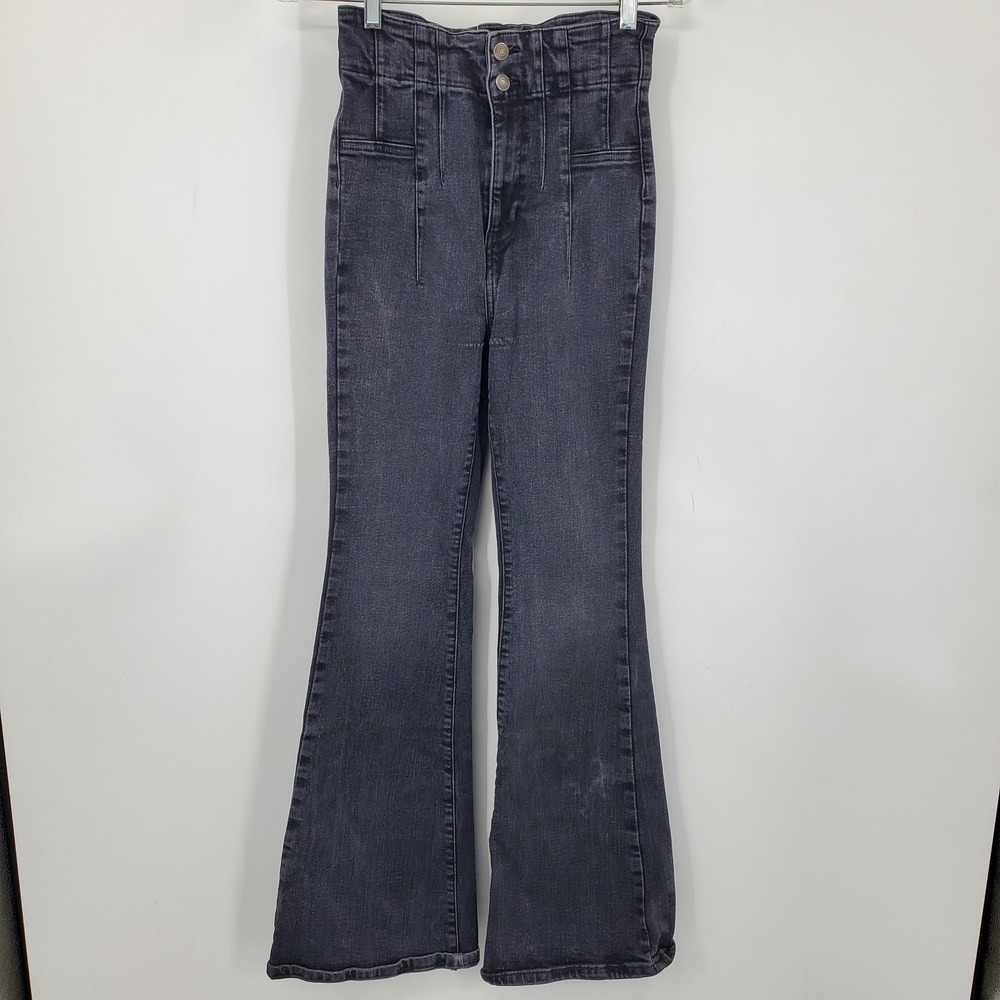 Free People We The Free High Rise Flare Jeans Washed Black Grey Size 29 Western